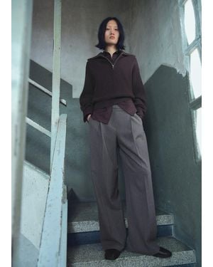 Mango Pleated Wide Leg Pants - Gray