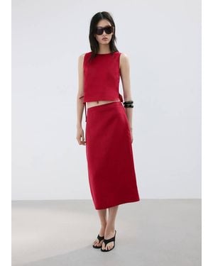 Mango Linen Midi Skirt - Red