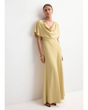 Mango Draped Neck Satin Dress - Natural
