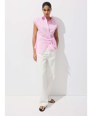 Mango Striped Cotton Shirt With Tie Detail - White