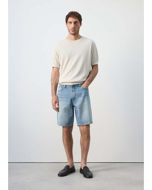 Mango Bermuda Denim Dritti Blu Medio