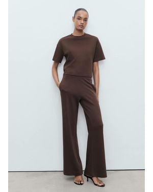 Mango Straight-Fit Cotton Trousers - Brown