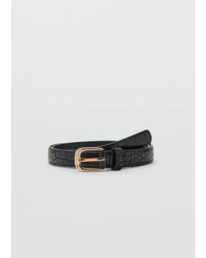 Mango Thin Faux Crocodile Leather Belt - Black