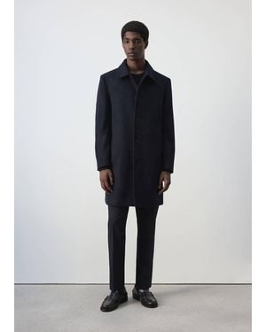 Mango Cappotto Lana Collo Camicia Blu Notte