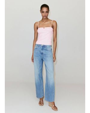 Mango Ribbed Embroidered Top - Blue