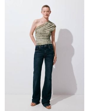 Mango Asymmetrical Animal-Print Top - Blue