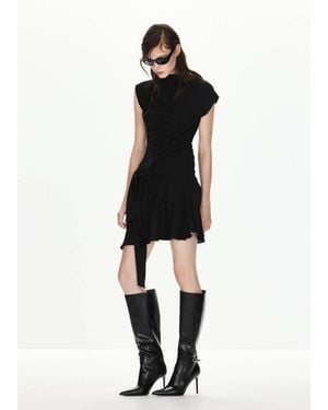 Mango Robe Froncée Avec Naud Noir