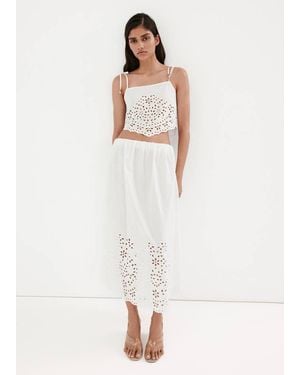 Mango Midi Skirt With Embroidered Details - White