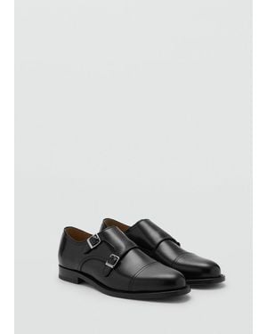 Mango Double Buckle Leather Shoe - Black