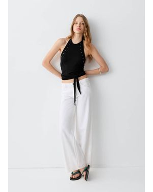 MANGO TEEN Open-Back Strass Top - White