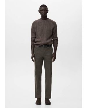 Mango Slim-Fit Flannel Trousers - Brown