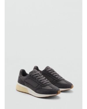 Mango Leather Mixed Trainers - Grey