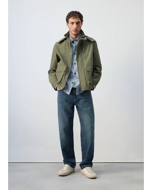 Mango Water-Repellent Bomber Jacket With Detachable Hood - Green