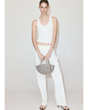 Mango Buttoned Ribbed Top - White
