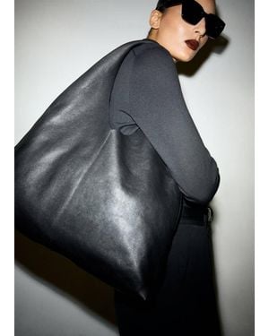 Mango Leather Shoulder Bag - Black