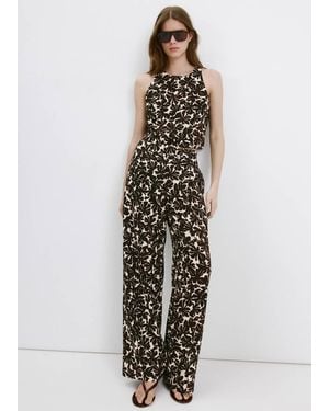 Mango Floral Print Straight Trousers - White