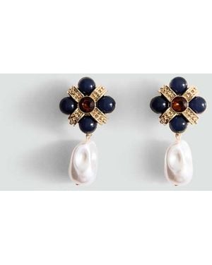 Mango Pearl Dangle Earrings - Metallic