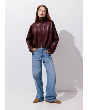 Mango Faux Leather Funnel Neck Jacket - Red