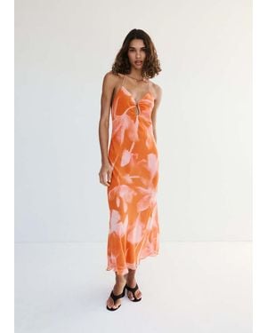 Mango Floral Dress With Metallic Cutout - White