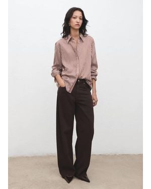 Mango Striped Straight Shirt - Brown