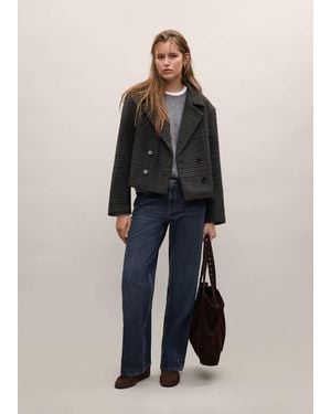 MANGO TEEN Checked Wool-Blend Coat - Brown