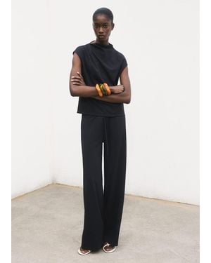 Mango T-Shirt With Gathered Asymmetrical Neck - Blue
