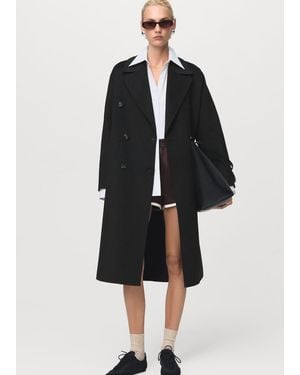 Mango Handmade Oversized Wool Coat - Black