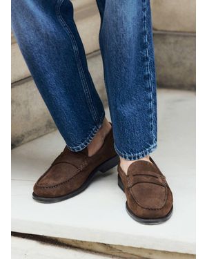Mango Split Leather Moccasin - Blue