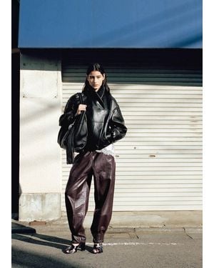 Mango Buttoned Hem Leather Pants - Blue