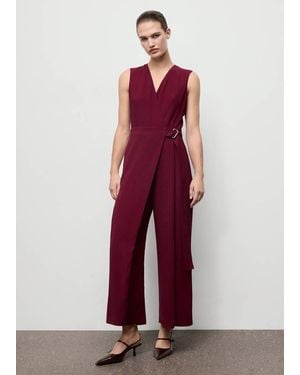 Mango Belt Wrap Jumpsuit Wine - Black