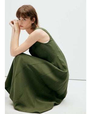 Mango Midi Dress With V-Neck - Green