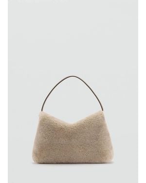 Mango Shearling-Effect Bucket Bag - Natural