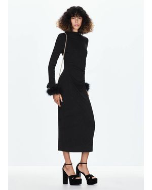 Mango Vestito Midi Polsini Piume Nero