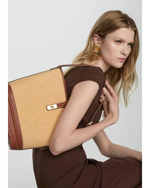 Mango Raffia-Effect Bucket Bag Leather - Natural