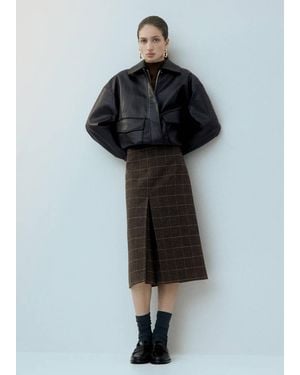 Mango Wool-Blend Check Midi-Skirt - Black