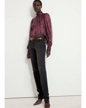 Mango Animal Print High-Neck Blouse - Pink