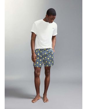MANGO TEEN Lemon-Print Swimming Trunks - Grey