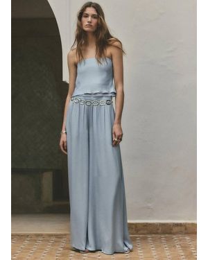 Mango High-Rise Wide Leg Pants - Gray