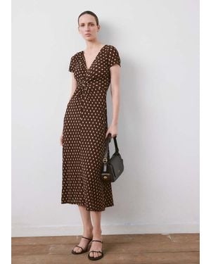 Mango Printed Midi-Dress - Brown