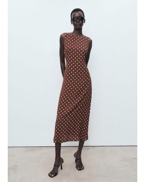 Mango Gepunktetes Kleid Mit Schleife - Braun