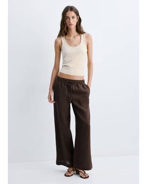 Mango Linen Trousers With Buttons - Brown