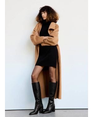 Mango Tall Leather Block-Heel Boot - Black