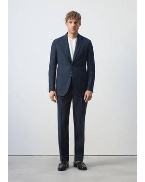Mango Slim Fit Linen-Cotton Striped Blazer - Blue