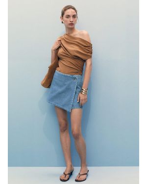 Mango Wrapped Denim Skort - Blue