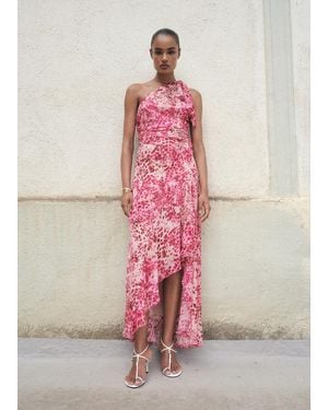 Mango Asymmetrical Animal-Print Dress - Pink