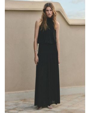 Mango Ruched Fitted Waist Dress - Black