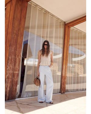 Mango Knitted Top With Bows And Lace Design Ecru - Brown