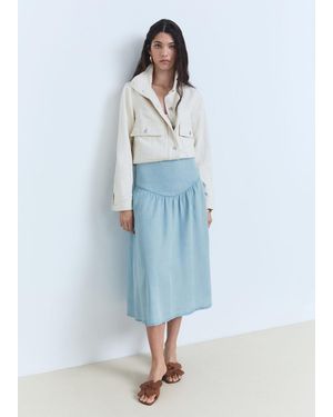 Mango Jupe Midi Soft Denim Détail Froncé Bleu Moyen