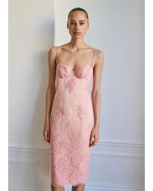 Mango Lace Dress With Structured Neckline - Pink