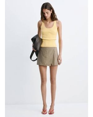 Mango Ribbed Top With Lace Detail - Natural